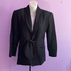 Bebe Black 100% Wool Coat Size 4 Front Tie Belted Long Jacket Classic Chic